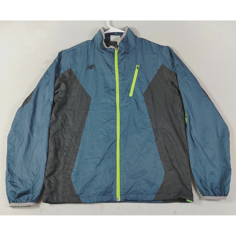 New Balance Jacket Mens JASPO Medium Blue Black Windbreaker Full Zip Running